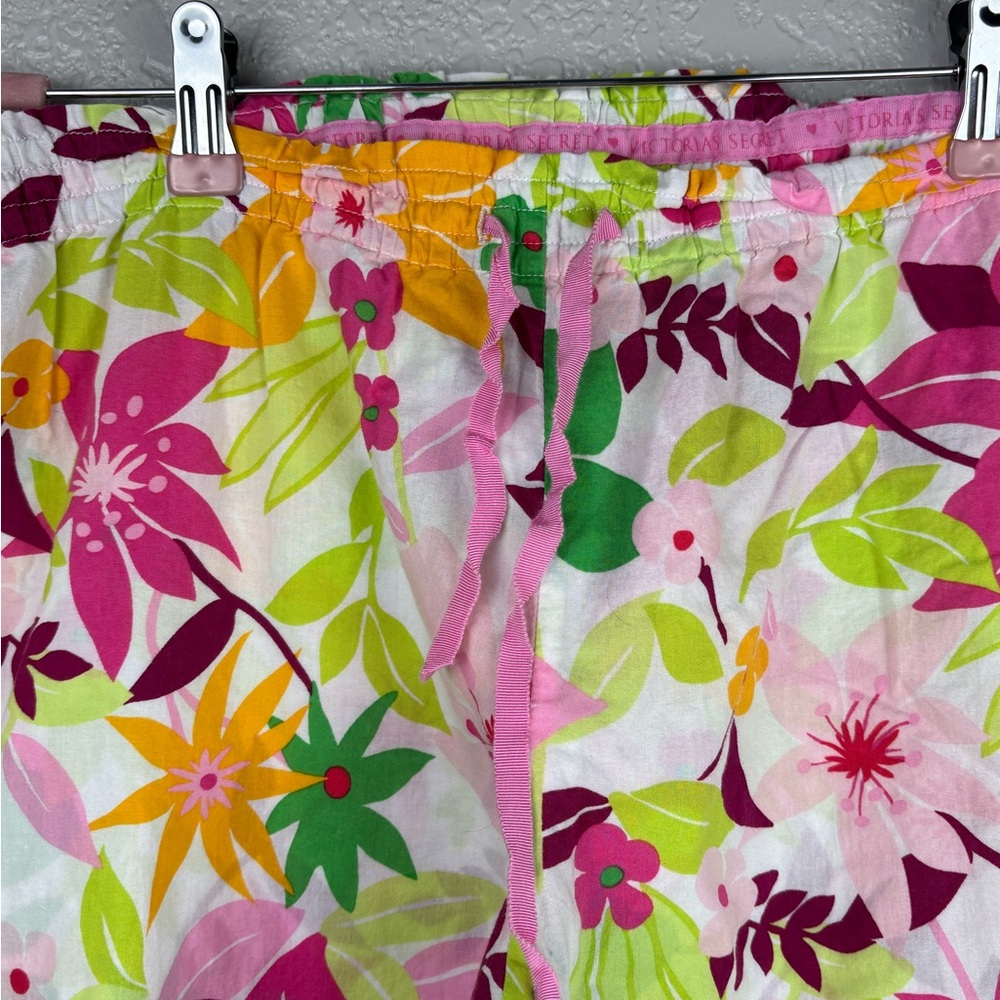 Victoria Secret Tropical Floral Print Large Pajama Ruffle Hem Pants 100% Cotton - Picture 3 of 10